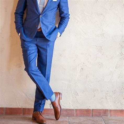 blue suit tan shoes|light blue suits with brown shoes.